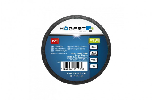 Ізоляційна стрічка Hogert 19мм ширина 0,13мм товщина 20м чорна (HT1P281)