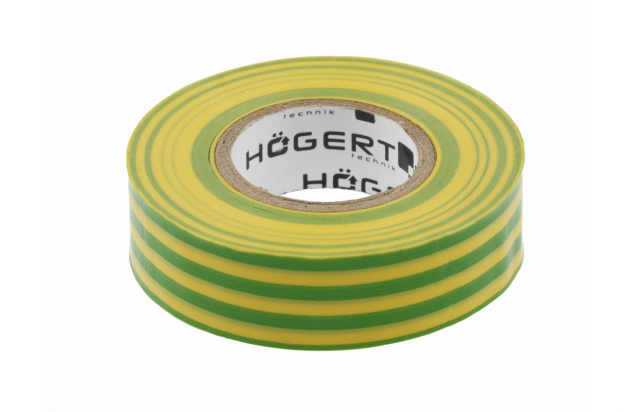 Жовто-зелена стрічка ізоляційна ПВХ Hogert для електромонтажу (HT1P286)